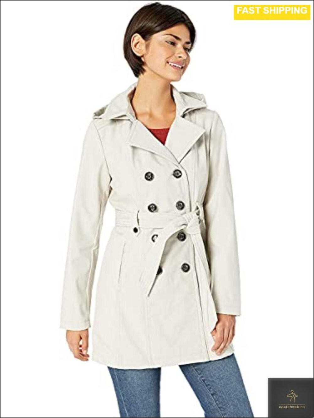 Women's Soft Shell Trench Coat with Detachable Hood